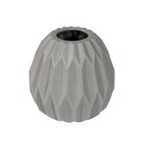 Vaso Ceramica Cinza Medio Relevo Geometrico Vertical Luxo