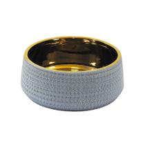 Vaso Ceramica Cinza Texturizado Interior Dourado Luxo