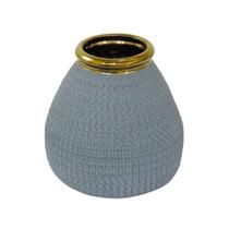 Vaso Ceramica Cinza Texturizado Interior Dourado Luxo