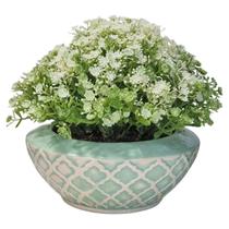 Vaso Cerâmica Cumbuca Treliça Verde-Erva Folhagem Clara 22cm Vaso Cerâmica Cumbuca Treliça Verde-Erva Folhagem Clara 22cm