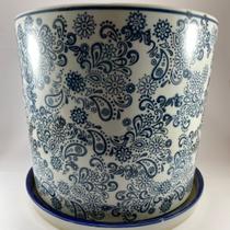 Vaso Cerâmica Decoração Azul E Branco Com Prato Tamanho G (Ref.: 19021534)