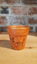 Vaso cerâmica decorativo para plantas com mensagem afetiva Be happy para lembrancinha