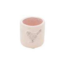 Vaso cerâmica embossed bird rosa peq 8x8x7,5cm