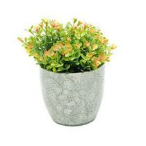 VASO CERÂMICA EMBOSSED HEART AND FLOWERS CINZA 12X12X11cm