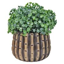 Vaso Cerâmica Estilo Bambu Madeira Marrom Com Folhagem Verde Vaso Cerâmica Estilo Bambu Madeira Marrom Com Folhagem Verde
