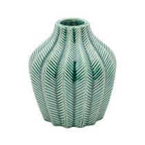 VASO CERÂMICA FAT GREEN CRACK LEAVES VERDE GDE 14X16cm