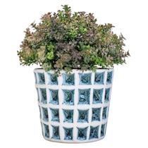 Vaso Cerâmica Geometria Quadrados Arranjo Folhagem Outonada Vaso Cerâmica Geometria Quadrados Arranjo Folhagem Outonada