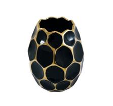 Vaso Ceramica Luxo Moderno Preto Dourado Relevo Sextavado