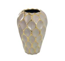 Vaso Cerâmica Maior Marrom Claro Detalhe Dourado Modern Luxo