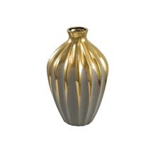 Vaso Cerâmica Marrom Acabamento Sobreposto Dourado Luxo