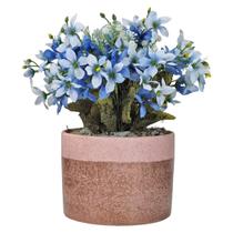 Vaso Cerâmica Marrom Com Rosa Arranjo Flor Lírio Roxo Azul Vaso Cerâmica Marrom Com Rosa Arranjo Flor Lírio Roxo Azul