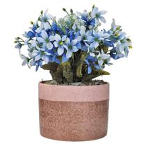 Vaso Cerâmica Marrom Com Rosa Arranjo Flor Lírio Roxo Azul