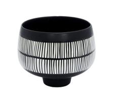 Vaso Ceramica Moderna Maior Preto com Listras Brancas Luxo