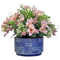 Vaso Cerâmica Mosaico Português Azul Flor Buquê Rosas Lírios Vaso Cerâmica Mosaico Português Azul Flor Buquê Rosas Lírios