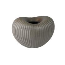 Vaso Ceramica Nobre Menor Cinza Ondulado Interior Oval Luxo