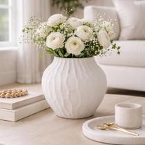 Vaso Cerâmica Orgânico Off White Decorativo Moderno - 20cm