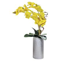 Vaso Cerâmica Prata Luxo Arranjo Duplo De Orquídeas Amarelas Vaso Cerâmica Prata Luxo Arranjo Duplo De Orquídeas Amarelas