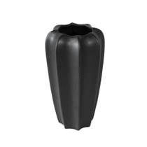 Vaso Ceramica Preto Moderno 28x15cm Todo Ondulado Luxo Vaso Ceramica Preto Moderno 28x15cm Todo Ondulado Luxo