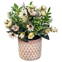 Vaso Cerâmica Rosa Branco-Bege Arranjo Buquê Rosa Margarida