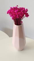 Vaso Cerâmica Rosa com Flor Artificial Rosa