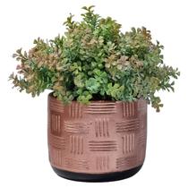 Vaso Cerâmica Rosê Bronze Risquinhos Arranjo Folhagem 20cm