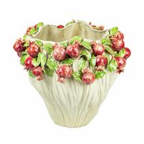 Vaso Cerâmica Todo Chanfrado Romãs em Relevo Fino Acabamento