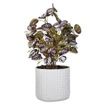 Vaso Cerâmica Treliça Bolinhas Branco Folhagem Calatea Roxa Vaso Cerâmica Treliça Bolinhas Branco Folhagem Calatea Roxa