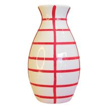 Vaso Cerâmica Vermelho Listrado P/ FLores E Arranjos 10x18Cm