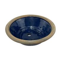 Vaso Cerâmica Vintage Azul Com Detalhes Marrom Oriental Para Suculentas Bonsais