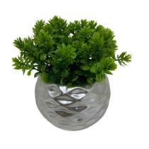 Vaso cerâmico trabalhado prata com planta artificial - La Fleur