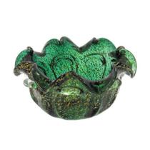 Vaso Cestinha Murano Italiano Verde Pó de Ouro Luxo Vaso Cestinha Murano Italiano Verde Pó de Ouro Luxo