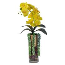 Vaso Cilindro Alto Vidro Arranjo Orquídea Amarela Luxo 68cm - M3 Decoração