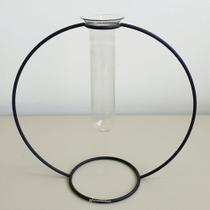 Vaso Cilindro de Vidro Com Suporte de Metal Preto - MART Vaso Cilindro de Vidro Com Suporte de Metal Preto - MART