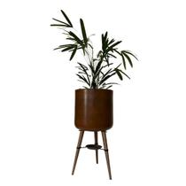 Vaso Cilindro para Plantas 33cm com Tripé de Madeira e Prato