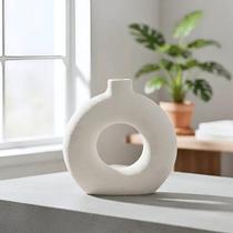 Vaso Circular Decorativo Redondo Branco Cerâmica Moderno Vaso Circular Decorativo Redondo Branco Cerâmica Moderno