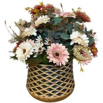 Vaso Com Arranjo de Flores Buquê Gérberas Artificiais Decorativas - By Helena