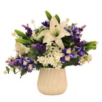 Vaso Com Arranjo de Flores e Pétalas de Lilium Artificiais