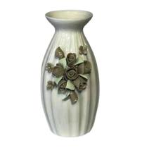Vaso com Flores em Porcelana Branco e Marrom 15x8cm