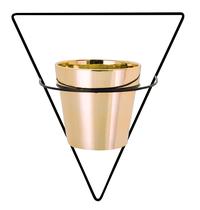 Vaso Com Suporte De Parede Triângulo Invertido 25x23 Cm Preto e Dourado