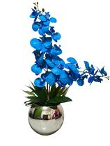 Vaso Completo Arranjo Tailândia Espelhado Com 2 Orquídeas Azuis Permanente- M