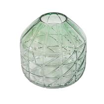 Vaso Cristal Lapidado Baixo Geométrico Verde Decoração Luxo