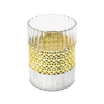 Vaso Cristal Lapidado Finos Incolor Det. Dourado Menor Luxo