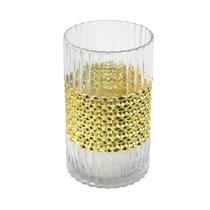 Vaso Cristal Lapidado Finos Incolor Dourado Decorativo Luxo