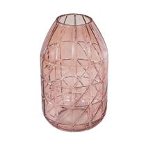 Vaso Cristal Lapidado Geométrico Rosa Alta Decoração Luxo