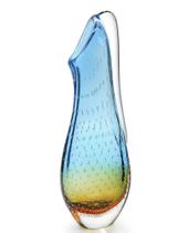 Vaso Cristal Murano Água Marinha Com Âmbar São Marcos 53cm