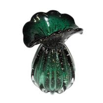 Vaso Cristal Murano Verde Escuro Sinais Dourado Borda