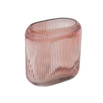 Vaso Cristal Rosa Pequeno Todo Lapidado Oval Detalhes Luxo