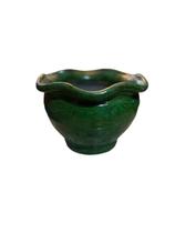 Vaso de Barro Borda Ondulada Verde Estilo Rústico Artesanal