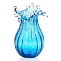 Vaso de bolha de vidro soprado QFKris Modern Art 20cm azul