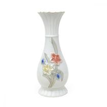 Vaso de Cerâmica Ampulheta Estampado Floral Flores Decorativo Objeto Decoração Centro Mesa Aparador Enfeite Moderno 26cm